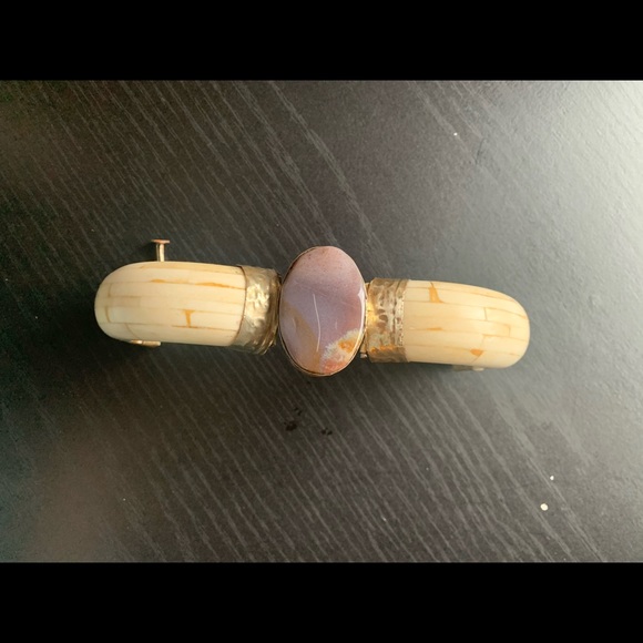 Vintage natural stone & Buffalo bone copper bangle - Picture 6 of 8